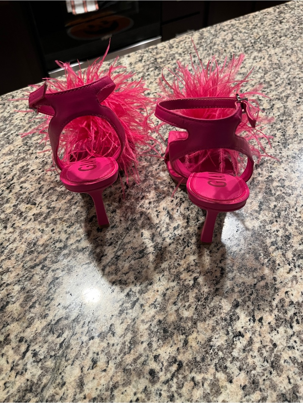 Gianni Bini Hot Pink Feather Strap Stiletto Sandals - Picture 3 of 4